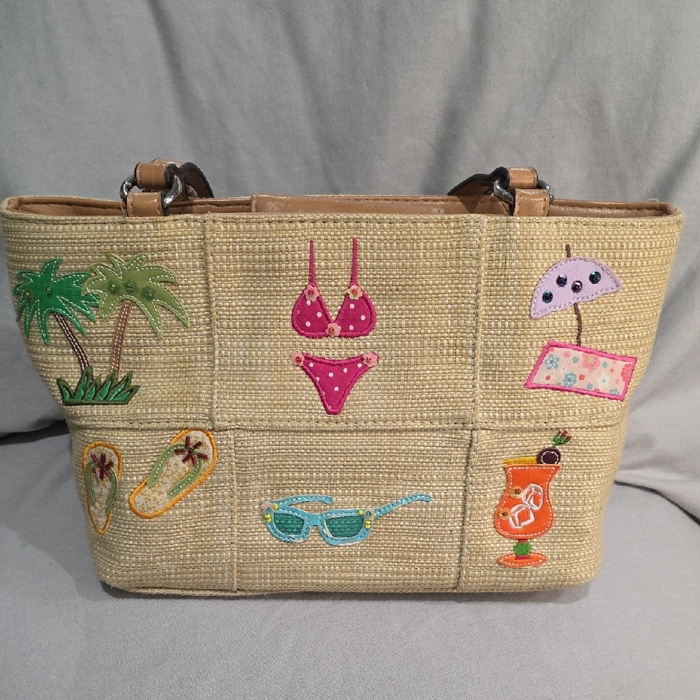 Embroidered Straw Tote Bag
